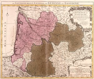 Mapa do Governo de Guyenne e Gascogne (França) (gravura de Guillaume Delisle