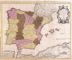 Mapa da Península Ibérica, Reino de Portugal e Espanha (gravura
