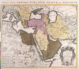 Mapa do Médio Oriente: Império Turco, Pérsia e Península Arábica (gravura de Guillaume Delisle