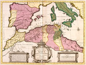 Marrocos, norte da Argélia, Tunísia, noroeste da Líbia, Espanha, Portugal, Itália (exceto o norte) de Guillaume Delisle