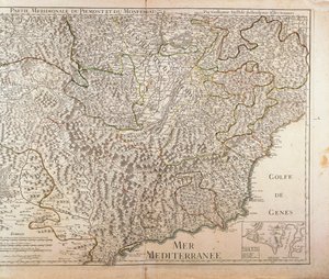 Região Sul do Piemonte, Monferrato e Região da Ligúria Ocidental. Mapa por Guillaume de l