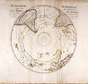 Vista do Atlas do Pólo Sul (Antártico) por Guillaume Delisle (1675-1726), geógrafo de Guillaume Delisle