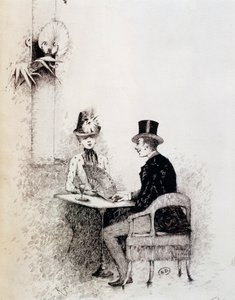 Casal no café parisiense (tinta sobre papel) de Guillaume Georges Roger