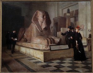 Salão Egípcio dos Visitantes do Louvre, em frente à Grande Esfinge. Pintura de Guillaume Larrue (1851-1935) de Guillaume Larrue
