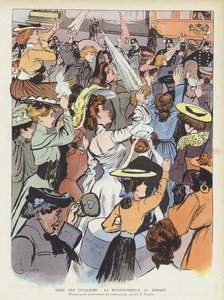 As mulheres se despedem do rei Eduardo VII quando ele deixa a Gare des Invalides em Paris depois dele