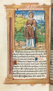 Livro de horas impresso (uso de Roma): fol. 100v, Santo Estêvão de Guillaume Le Rouge