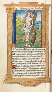 Livro de horas impresso (uso de Roma): fol. 102v, S. Sebastião de Guillaume Le Rouge