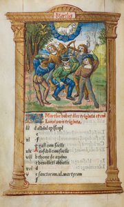 Livro de horas impresso (uso de Roma): fol. 4v, ilustração do calendário de março de Guillaume Le Rouge