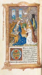 Livro de horas impresso (uso de Roma): fol. 60v, A Anunciação de Guillaume Le Rouge