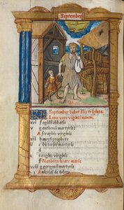 Livro das Horas Impresso Uso de Roma: fol. 10v, ilustração do calendário de setembro, 1510.