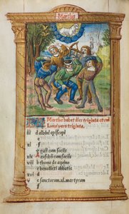 Livro das Horas Impresso Uso de Roma: fol. 4v, ilustração de calendário de março, 1510. de Guillaume Le Rouge