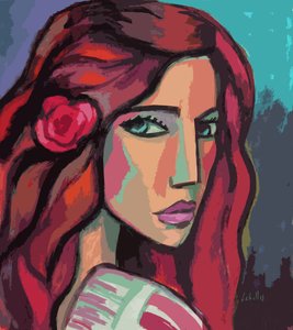 Rapariga com uma flor no cabelo, 2008 (guache sobre papel)