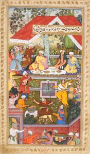 Celebrações em honra do nascimento de Humayun no Chahar Bagh de Cabul (Sur Gujarati), c.1590 (aguarela opaca) de Gujarati Sur