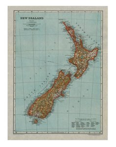 Mapa da Nova Zelândia, c1910
