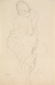Sentado em um banquinho da frente de Gustav Klimt