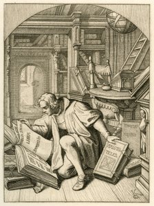 Lutero está a ler na biblioteca da universidade de Erfurt. Encontrou uma Bíblia em latim de Gustav Ferdinand Leopold Konig