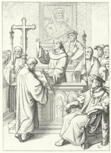 Martin Luther sendo premiado com seu doutorado por Andreas Karlstadt na Universidade de Wittenberg, 1512