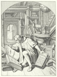Martinho Lutero descobre uma Bíblia latina na biblioteca da Universidade de Erfurt (gravura) de Gustav Ferdinand Leopold Konig