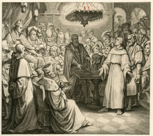 Martinho Lutero em frente ao imperador Carlos, ao seu lado o seu irmão Fernando de Gustav Ferdinand Leopold Konig
