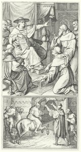Martinho Lutero deixando o legado do Papa em Wittenberg, Thomas Cajetan (topo). Martinho Lutero deixando a cidade de Augsburg (em baixo) (gravura) de Gustav Ferdinand Leopold Konig