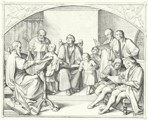 Martinho Lutero cantando com um coro de igreja (gravura) de Gustav Ferdinand Leopold Konig