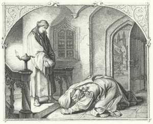 Martin Luther com o comerciante Hans Kohlhase (gravura) de Gustav Ferdinand Leopold Konig