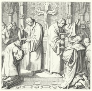 A Sagrada Comunhão mostrada tanto em forma protestante como católica (gravura) de Gustav Ferdinand Leopold Konig