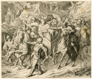 O rapto de Martinho Lutero na sua viagem de regresso - 1521 - por Hauptmann von Berlepsch e Burkhard Hund, por causa da bula de excomunhão do papa e da ilegalidade do imperador