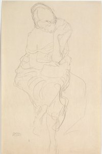 Sentado em um banquinho da frente de Gustav Klimt