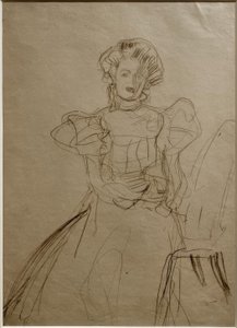 Retrato Sonja Knips - sentado em uma cadeira de frente de Gustav Klimt