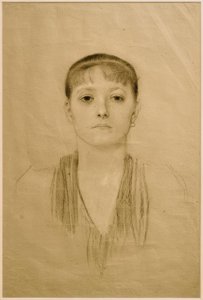 Meia retrato de uma menina de frente de Gustav Klimt