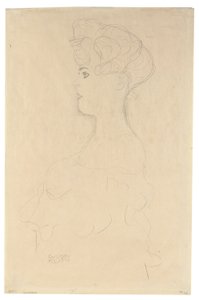 Retrato de perfil do busto a partir da esquerda, c.1904-05 (lápis com lápis de cera branco e vermelho sobre papel japonês semelhante) de Gustav Klimt