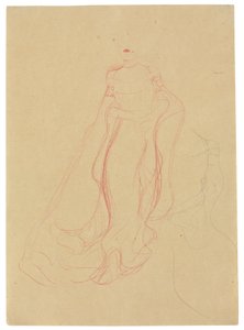 Estudo do traje com as mãos juntas, repetição do lado direito, c.1903-04 (lápis e lápis de cera coloridos sobre papel vegetal) de Gustav Klimt