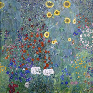 Jardim da casa de campo com flores do sol de Gustav Klimt