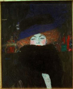 Senhora com boá de chapéu e penas de Gustav Klimt