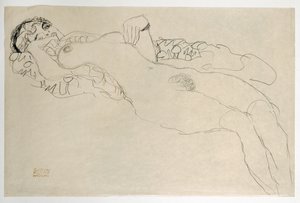 Nu feminino virado para a esquerda de Gustav Klimt