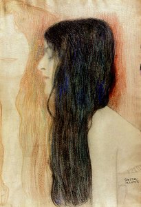 Garota com cabelo comprido, 1898-99 (pastel sobre papel) de Gustav Klimt
