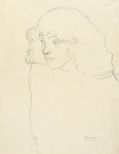 Retrato a meio comprimento de uma rapariga em perfil de três quartos a partir da esquerda de Gustav Klimt