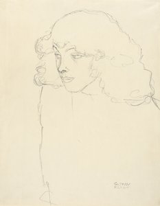 Retrato de meio comprimento de menina em perfil de três quartos, 1913 de Gustav Klimt