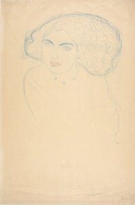 Cabeça de mulher, c.1916 (lápis de cor sobre papel) de Gustav Klimt