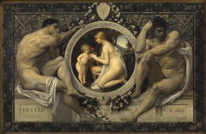 Idílio (Modelo para: Gerlach & Schenk, Alegorias e emblemas, n.º 75) de Gustav Klimt