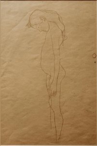 Menina nua com a cabeça abaixada para a esquerda de Gustav Klimt