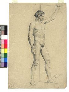Nu académico masculino em pose de Gustav Klimt