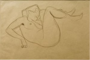 Ato da menina encolhida com as coxas apertadas (estudo) de Gustav Klimt