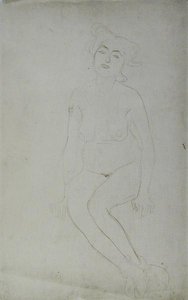 Mulher Nua Sentada, c.1903 (lápis e lápis de cera vermelho em papel japonês) (foto a p/b) de Gustav Klimt