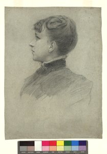 Retrato de Hermine, irmã de Gustav Klimt, de perfil para a esquerda de Gustav Klimt