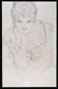 Retrato com a mão direita no queixo, c.1917-18 de Gustav Klimt