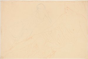 Nus reclinados; Vestido, repetição à esquerda, 1913 de Gustav Klimt