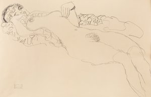 Nu feminino reclinado, à esquerda, 1917. de Gustav Klimt
