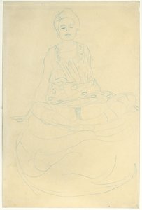 Nu meio comprimento sentado da frente; Sentado meio ato pela frente, 1907 de Gustav Klimt